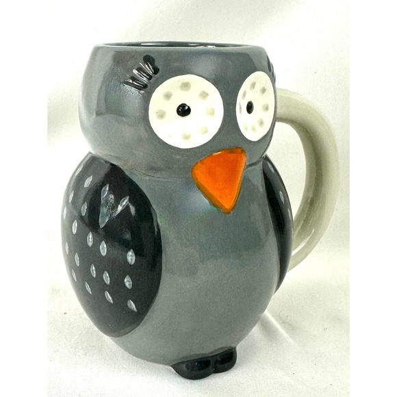 Gray And Black Owl Coffee Or Tea Mug Wide Eyes 16 Ounce Ceramic 5" Tall - Picture 3 of 9